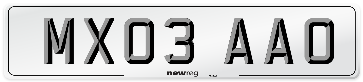 MX03 AAO Number Plate from New Reg